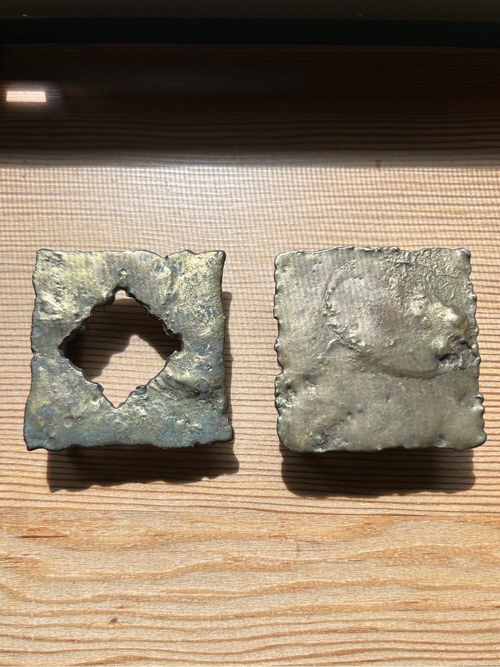 Pair of Artisan Brutalist Belt Buckles – Sculptural Metal – Buckles Only